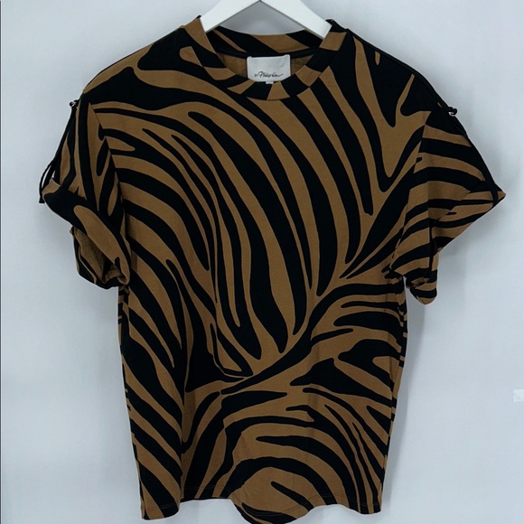 3.1 Phillip Lim Tiger StripeT-Shirt Black and Brown Small - Picture 3 of 8